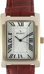 Peugeot Men’s Vintage Tank Shape 14K Gold Plated Wrist Watch with Roman Numeral Dial