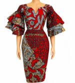 Women's Red Ankara Lace Dress