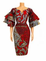 Women's Red Ankara Lace Dress