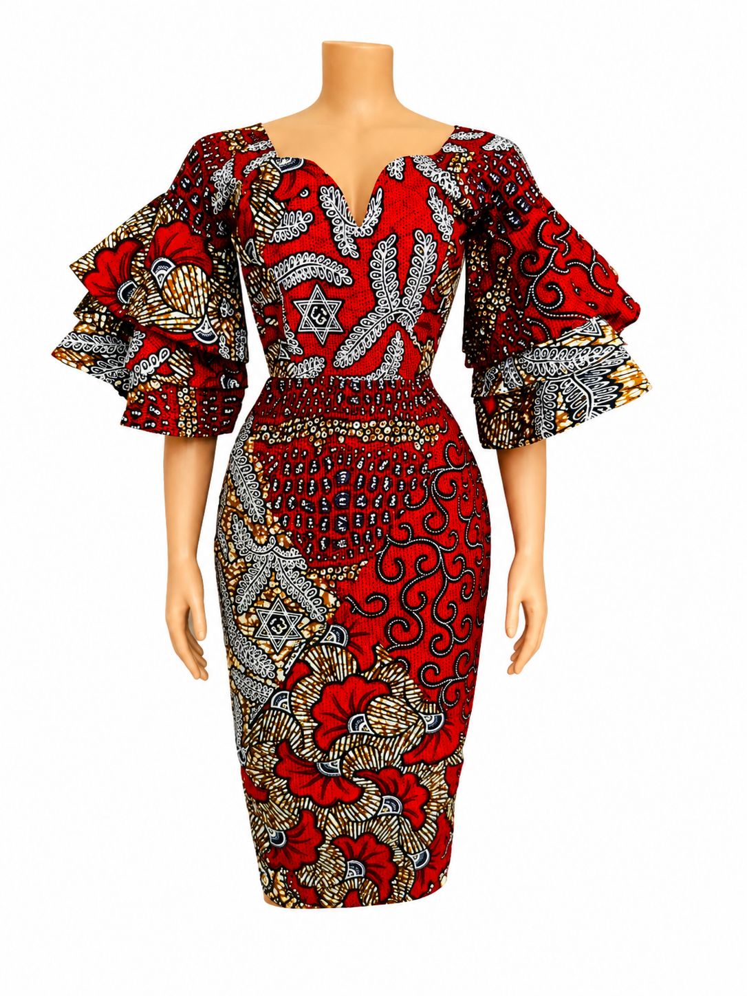 D1 Women's Red Ankara Lace Dress - Image 1