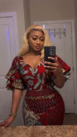Women's Red Ankara Lace Dress - Image 2
