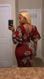 Women's Red Ankara Lace Dress - Image 3